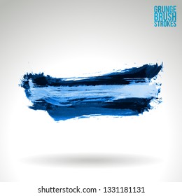 Blue brush stroke and texture. Grunge vector abstract hand - painted element. Underline and border design.