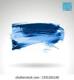 Blue brush stroke and texture. Grunge vector abstract hand - painted element. Underline and border design.