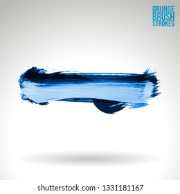 Blue brush stroke and texture. Grunge vector abstract hand - painted element. Underline and border design.