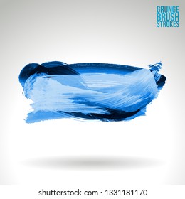 Blue brush stroke and texture. Grunge vector abstract hand - painted element. Underline and border design.