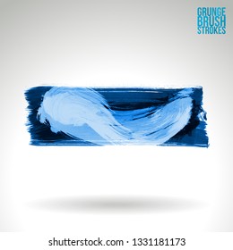Blue brush stroke and texture. Grunge vector abstract hand - painted element. Underline and border design.