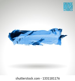 Blue brush stroke and texture. Grunge vector abstract hand - painted element. Underline and border design.