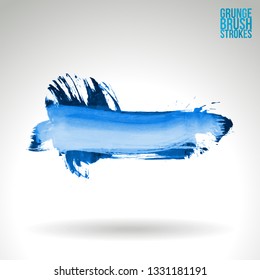 Blue brush stroke and texture. Grunge vector abstract hand - painted element. Underline and border design.