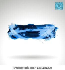 Blue brush stroke and texture. Grunge vector abstract hand - painted element. Underline and border design.