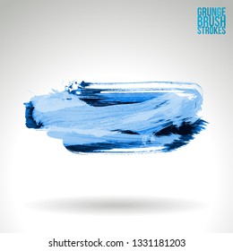Blue brush stroke and texture. Grunge vector abstract hand - painted element. Underline and border design.