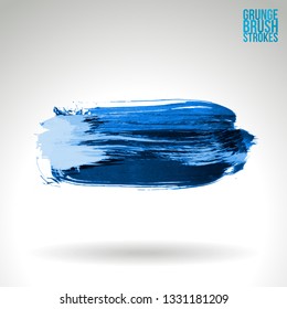 Blue brush stroke and texture. Grunge vector abstract hand - painted element. Underline and border design.