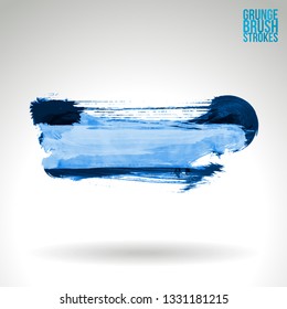 Blue brush stroke and texture. Grunge vector abstract hand - painted element. Underline and border design.