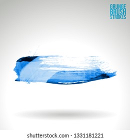 Blue brush stroke and texture. Grunge vector abstract hand - painted element. Underline and border design.