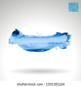 Blue brush stroke and texture. Grunge vector abstract hand - painted element. Underline and border design.