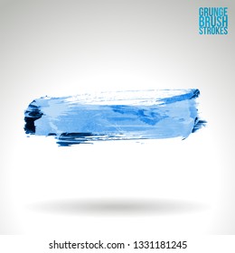 Blue brush stroke and texture. Grunge vector abstract hand - painted element. Underline and border design.