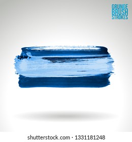 Blue brush stroke and texture. Grunge vector abstract hand - painted element. Underline and border design.