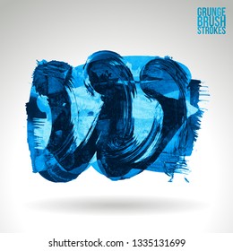 Blue brush stroke and texture. Grunge vector abstract hand - painted element. Underline and border design.