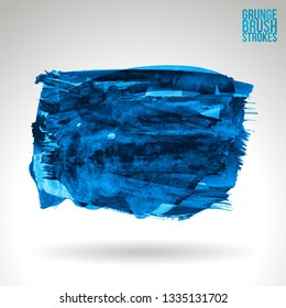 Blue brush stroke and texture. Grunge vector abstract hand - painted element. Underline and border design.