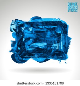 Blue brush stroke and texture. Grunge vector abstract hand - painted element. Underline and border design.