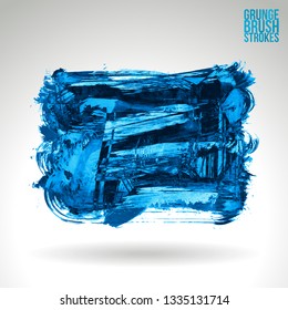 Blue brush stroke and texture. Grunge vector abstract hand - painted element. Underline and border design.