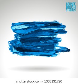Blue brush stroke and texture. Grunge vector abstract hand - painted element. Underline and border design.