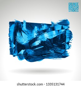 Blue brush stroke and texture. Grunge vector abstract hand - painted element. Underline and border design.