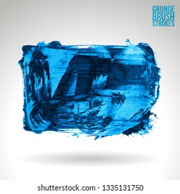 Blue brush stroke and texture. Grunge vector abstract hand - painted element. Underline and border design.