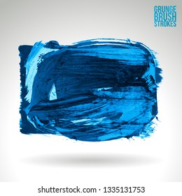 Blue brush stroke and texture. Grunge vector abstract hand - painted element. Underline and border design.