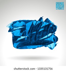 Blue brush stroke and texture. Grunge vector abstract hand - painted element. Underline and border design.