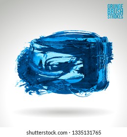 Blue brush stroke and texture. Grunge vector abstract hand - painted element. Underline and border design.