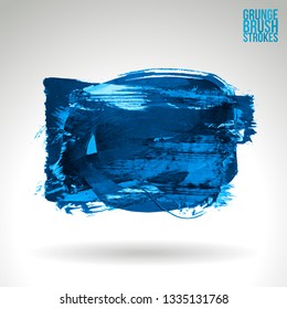Blue brush stroke and texture. Grunge vector abstract hand - painted element. Underline and border design.