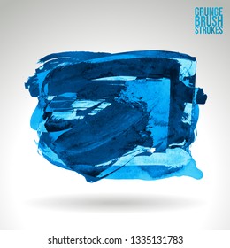 Blue brush stroke and texture. Grunge vector abstract hand - painted element. Underline and border design.