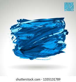 Blue brush stroke and texture. Grunge vector abstract hand - painted element. Underline and border design.