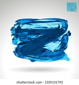 Blue brush stroke and texture. Grunge vector abstract hand - painted element. Underline and border design.
