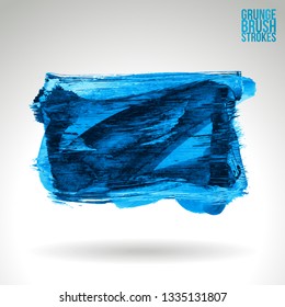 Blue brush stroke and texture. Grunge vector abstract hand - painted element. Underline and border design.
