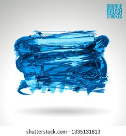 Blue brush stroke and texture. Grunge vector abstract hand - painted element. Underline and border design.