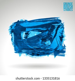Blue brush stroke and texture. Grunge vector abstract hand - painted element. Underline and border design.