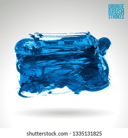 Blue brush stroke and texture. Grunge vector abstract hand - painted element. Underline and border design.