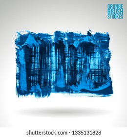 Blue brush stroke and texture. Grunge vector abstract hand - painted element. Underline and border design.