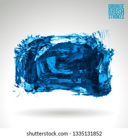 Blue brush stroke and texture. Grunge vector abstract hand - painted element. Underline and border design.