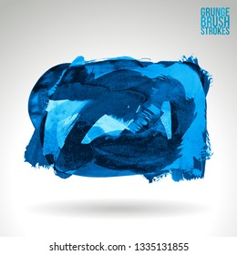 Blue brush stroke and texture. Grunge vector abstract hand - painted element. Underline and border design.