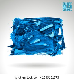 Blue brush stroke and texture. Grunge vector abstract hand - painted element. Underline and border design.