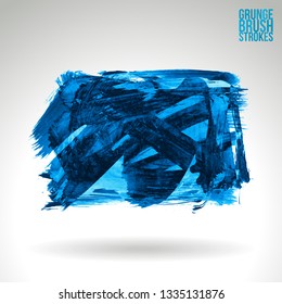 Blue brush stroke and texture. Grunge vector abstract hand - painted element. Underline and border design.