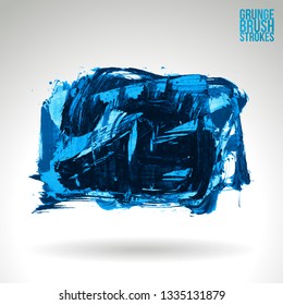 Blue brush stroke and texture. Grunge vector abstract hand - painted element. Underline and border design.