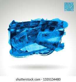 Blue brush stroke and texture. Grunge vector abstract hand - painted element. Underline and border design.