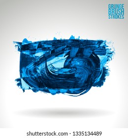 Blue brush stroke and texture. Grunge vector abstract hand - painted element. Underline and border design.