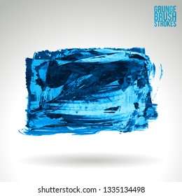 Blue brush stroke and texture. Grunge vector abstract hand - painted element. Underline and border design.