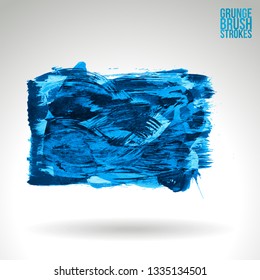 Blue brush stroke and texture. Grunge vector abstract hand - painted element. Underline and border design.