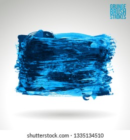 Blue brush stroke and texture. Grunge vector abstract hand - painted element. Underline and border design.