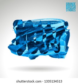 Blue brush stroke and texture. Grunge vector abstract hand - painted element. Underline and border design.