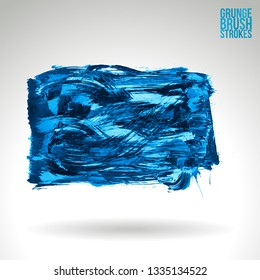 Blue brush stroke and texture. Grunge vector abstract hand - painted element. Underline and border design.