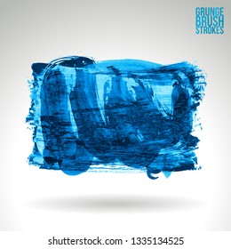 Blue brush stroke and texture. Grunge vector abstract hand - painted element. Underline and border design.