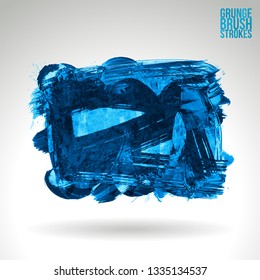 Blue brush stroke and texture. Grunge vector abstract hand - painted element. Underline and border design.