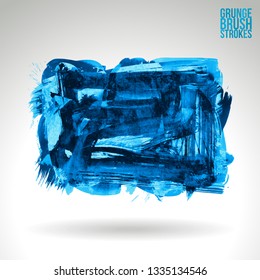 Blue brush stroke and texture. Grunge vector abstract hand - painted element. Underline and border design.