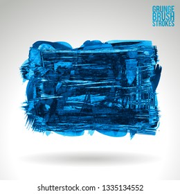 Blue brush stroke and texture. Grunge vector abstract hand - painted element. Underline and border design.